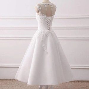 Tea length lace wedding dress